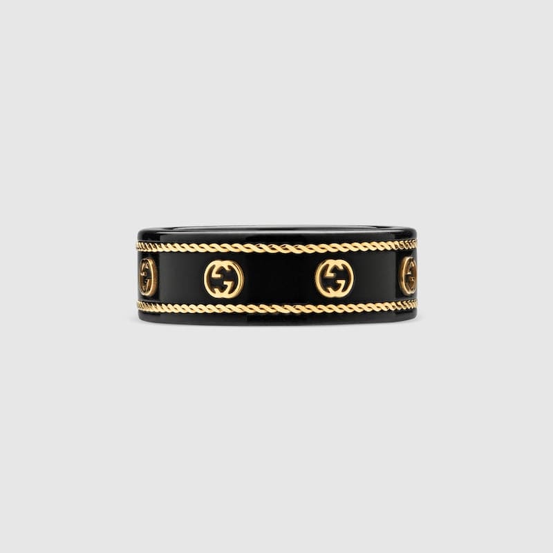 18K Double Gucci Interlocking Gucci Icon Black Corundum Ring
