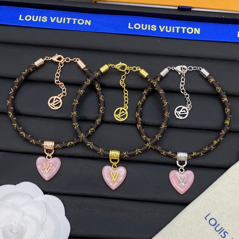18K Louis Vuitton Leather Pink Heart Bracelet