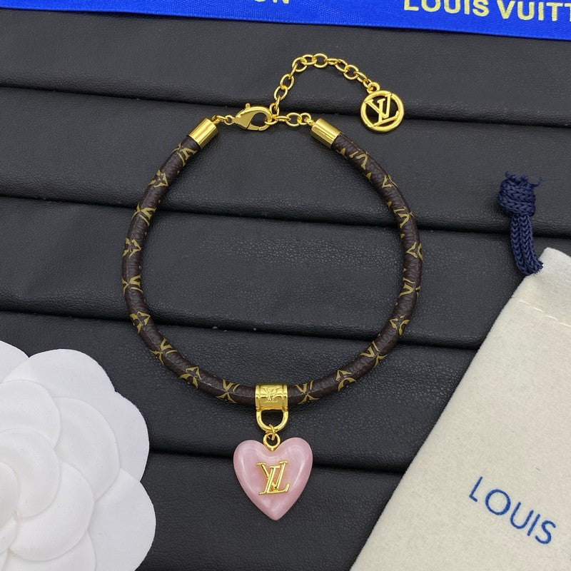 18K Louis Vuitton Leather Pink Heart Bracelet