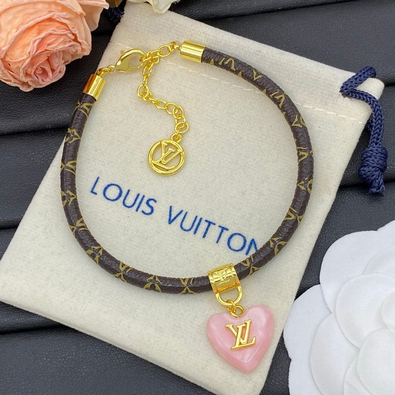 18K Louis Vuitton Leather Pink Heart Bracelet