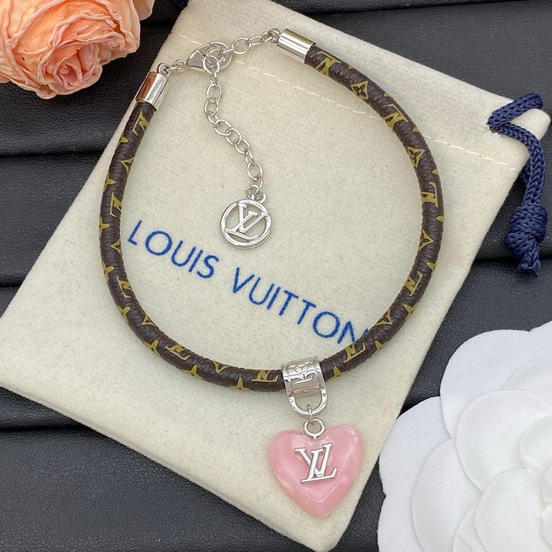 18K Louis Vuitton Leather Pink Heart Bracelet
