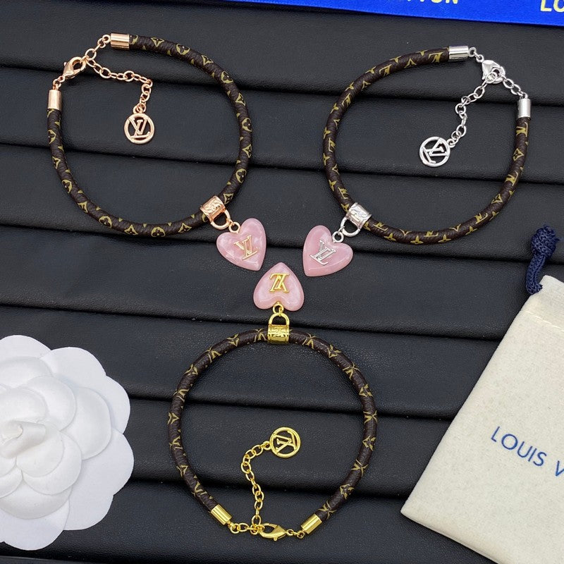 18K Louis Vuitton Leather Pink Heart Bracelet